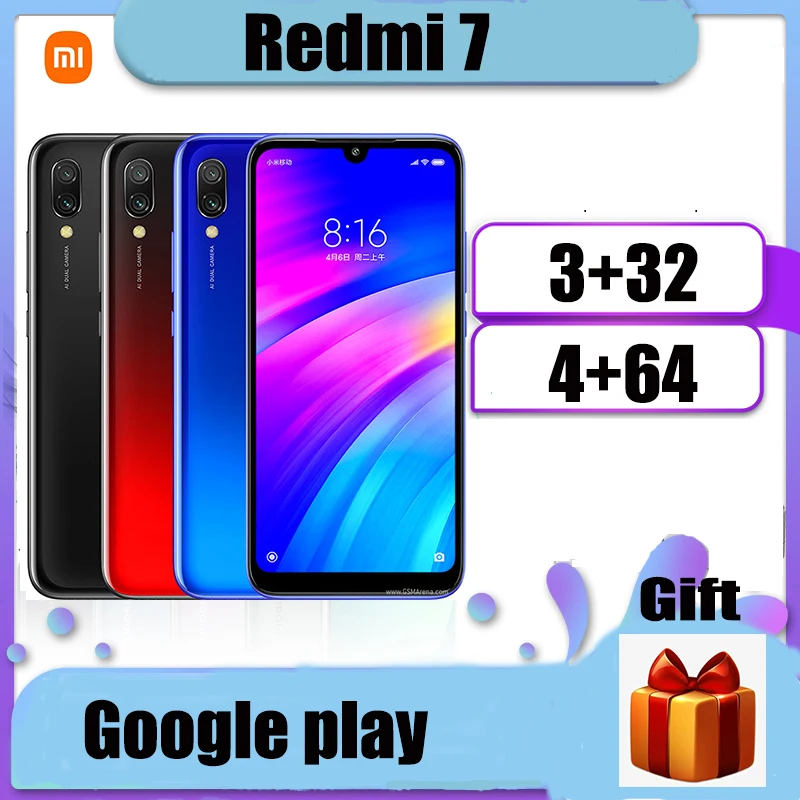Смартфон Xiaomi Redmi 7 4 ГБ 64 Поддержка Google play Android 4000 мА · ч сканер отпечатков пальцев