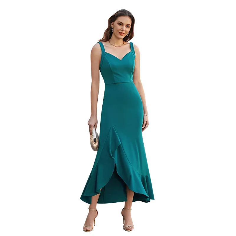 

Women's Long Irregular Ruffle Party V neck Dresses