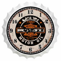 retro tinplate plaque 14 inch wall clock vintage bottle cap tin poster silent non ticking battery operated quality quartz clock