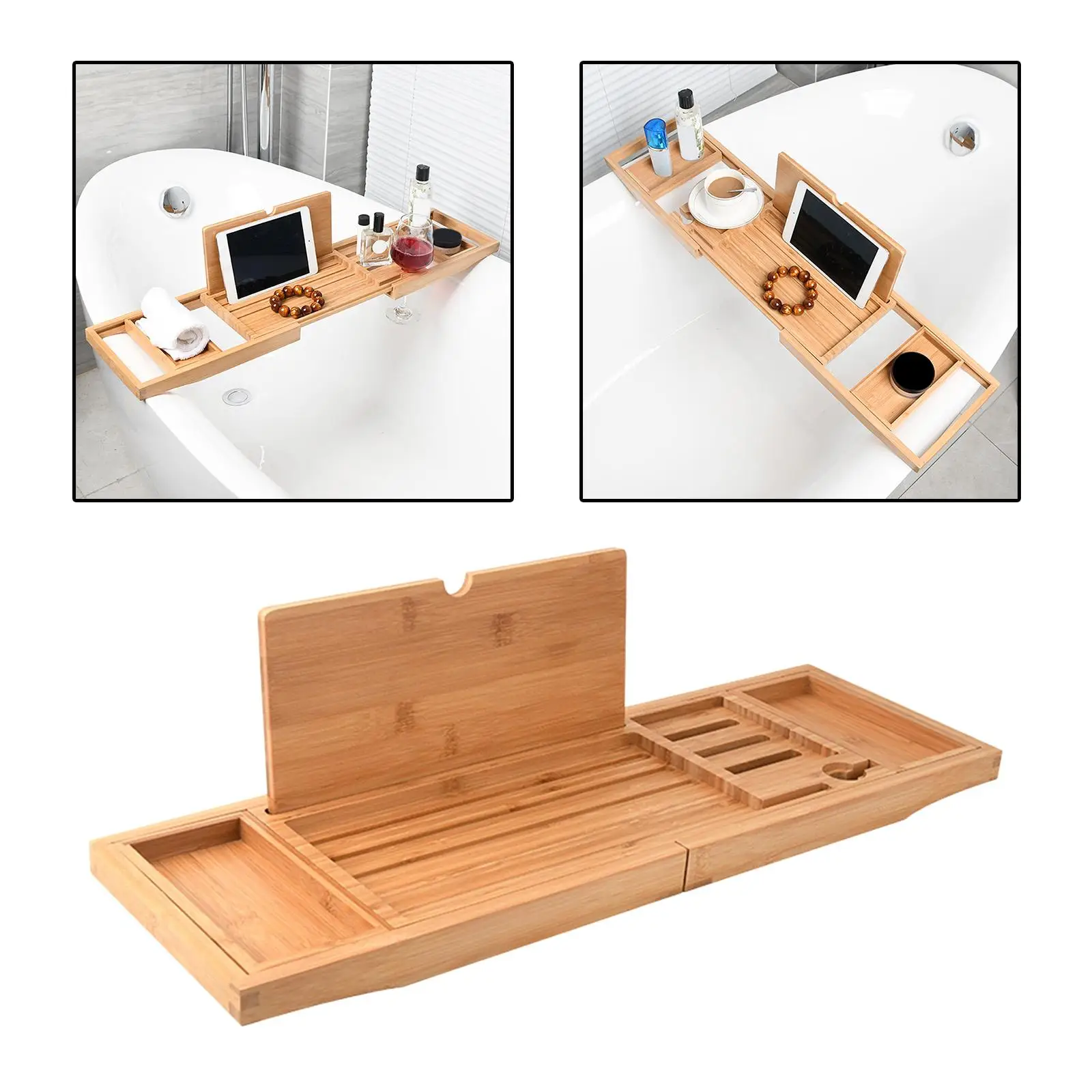 

23.62''-34.25'' Non Tray Wooden Dish Accessories Soap Holder Bathtub Tablet Holder Bathtub Storage Caddy Expandable Slip Luxury