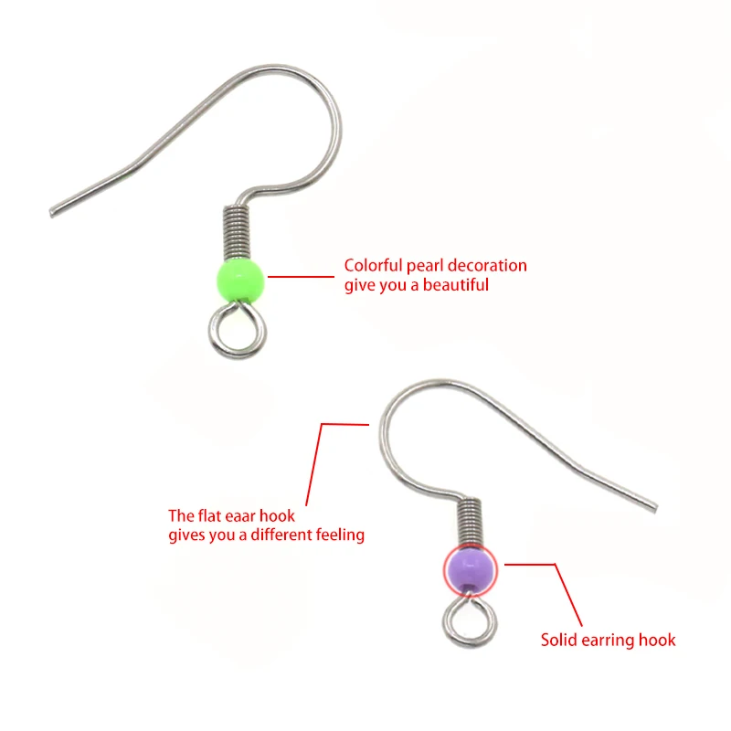 50PCS Stainless Steel Earrings Hook Ear Wire Findings DIY Jewelry For Women Colorful Beads Earrings Making Accessories Wholesale