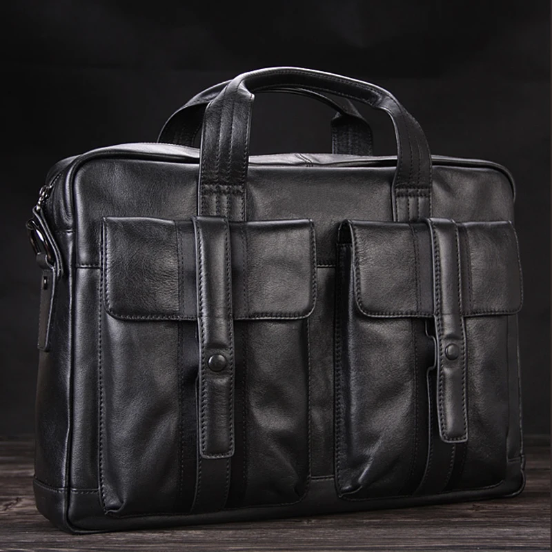 

Male Briefcase Laptop Men Bag Briefcase Leather Luxury Men Office Bag Business Genuine Black Leather Bag 15.6"inch Portfolio