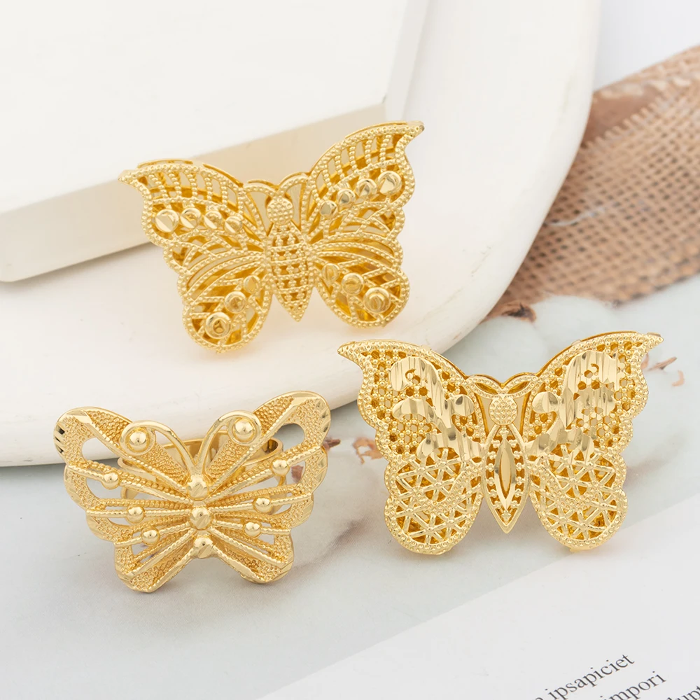 Cocktail Party Rings Jewelry Set for African Hollow Out Design Finger Ring Dubai Adjustable Bride Ring Engagement Weddings Rings