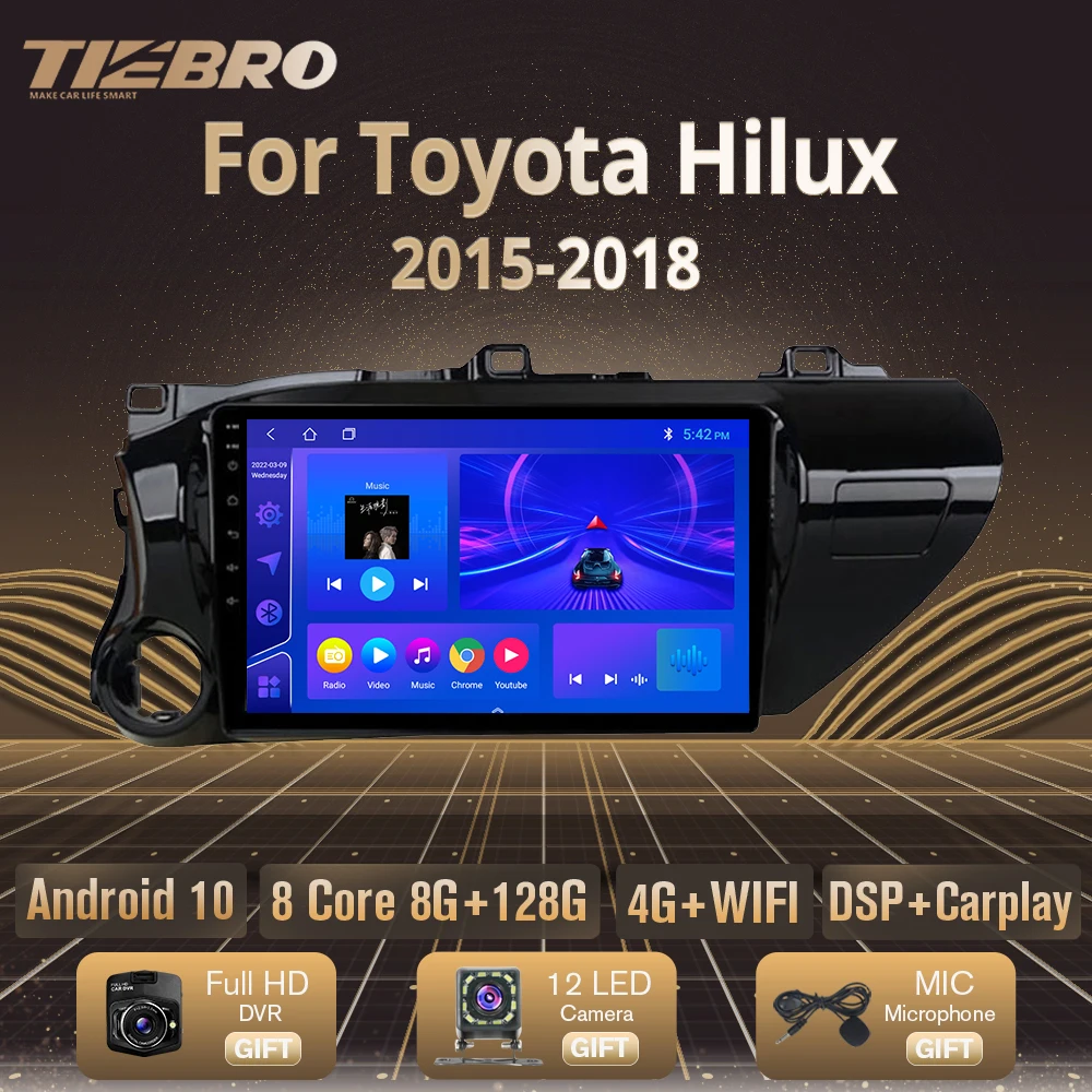 TIEBRO Android 10 для Toyota Hilux Pick Up AN120 2015-2018 автомобильный радиоприемник мультимедийный