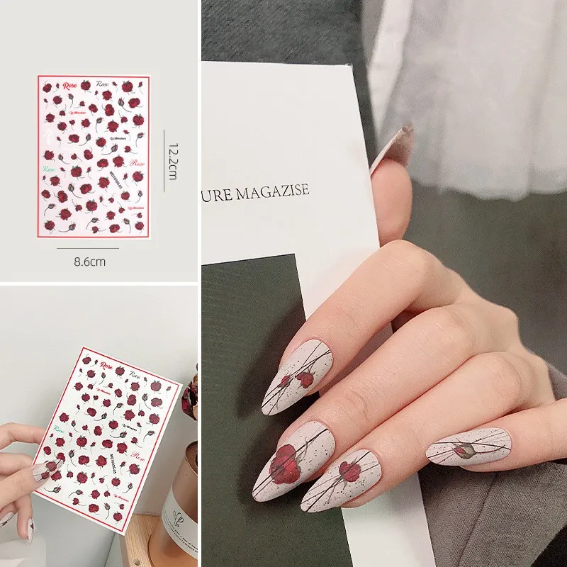 

Summer 3D Self-Adhesive Bohemia Lovly Red Lips Image Rose Flower Nails Stickers Nail Art Decorations Manicure Nail Accesoires