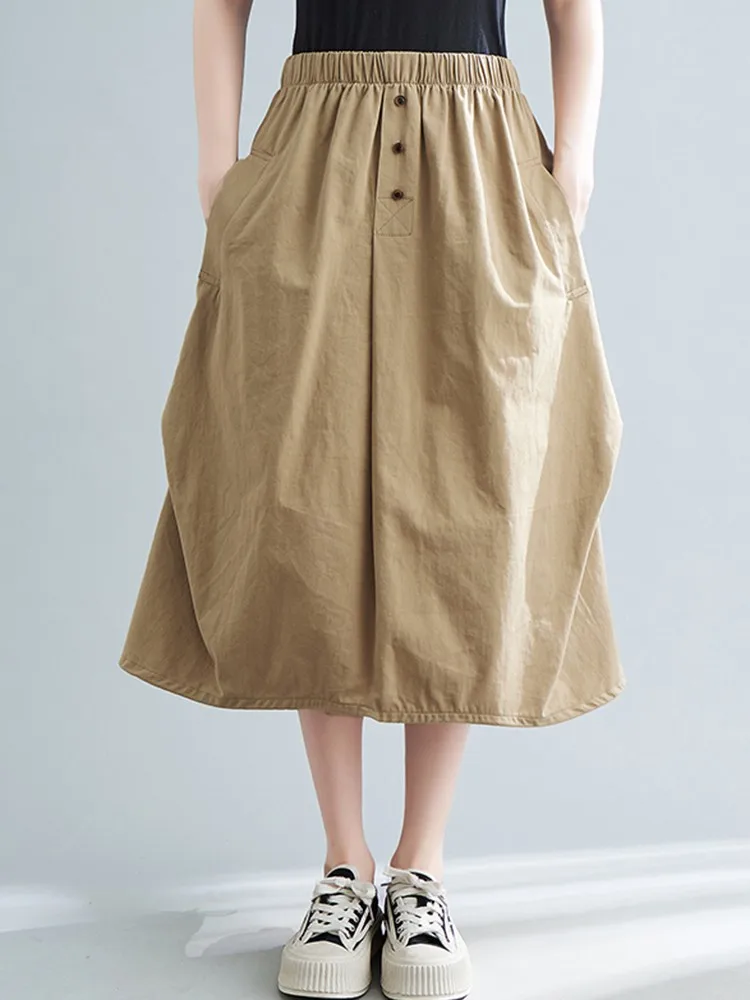 

100% Cotton Women Casual Skirts New Arrival 2022 Summer Vintage Style All-match Loose Comfortable Female A-line Long Skirt B1925