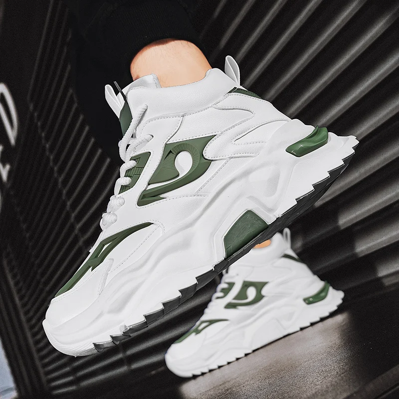 Мужские высокие модные кожаные кроссовки трендовая распродажа удобная мужская