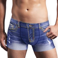 mens briefs shorts boxers faux denim jeans print sexy male underwear underpants summer male u convex pouch boxers short pants