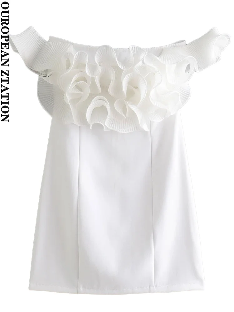 

PAILETE Women 2022 fashion with ruffled pleated mini dress vintage sleeveless back zipper female dresses vestidos mujer
