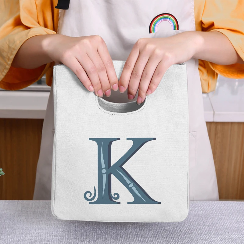 

Blue Letter Canvas Picnic Insulated Lunch Bag Insulated Neutral Insulated Foil Food Storage Bag Portable Kids Lunch Bag