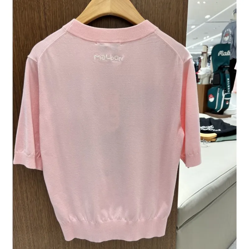  Golf Summer Short Sleeve Sweater Crew Neck Pullover Tops Knit Sweater For Women