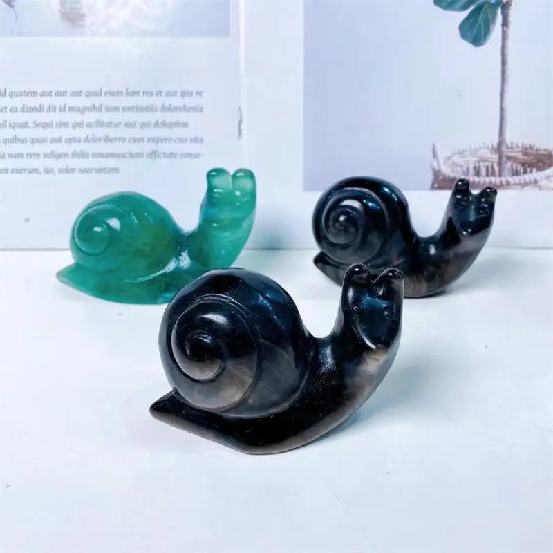

7.8cm Natural Crystal Snail Carving Animals Figurines Healing Reiki Stone Ornaments Crafts For Home Decoration 1pcs