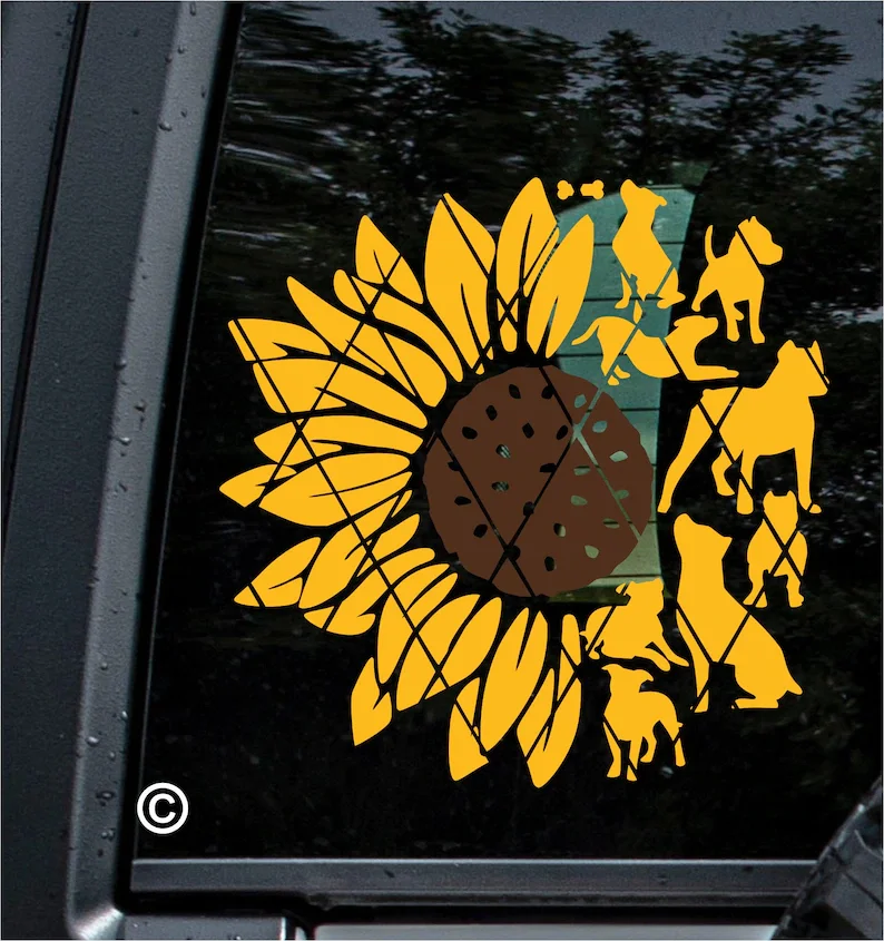 

Pit Bull and Sunflower Decal~Sunflower Decal~Style #3 Monogram Decal~Car Window Decal~(#SS078)
