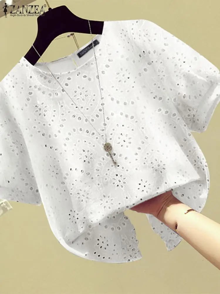 Летняя элегантная рубашка ZANZEA Женская кружевная блузка с коротким рукавом
