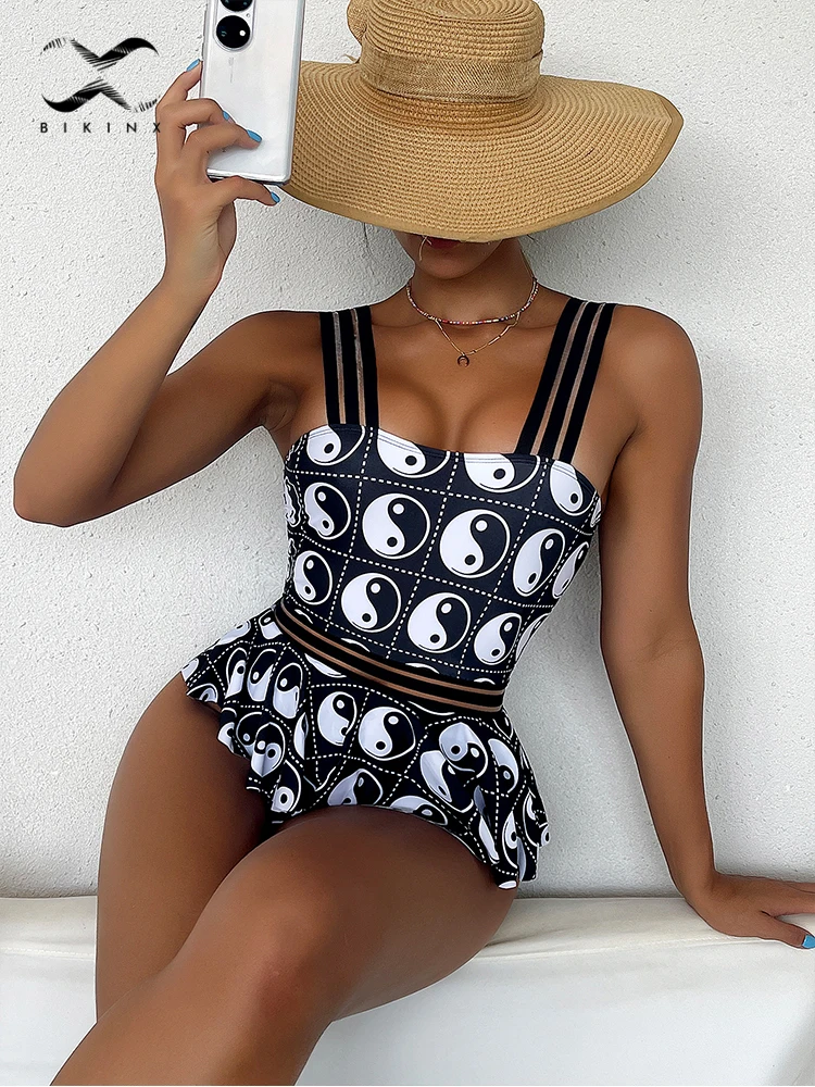 

Ruffle one piece swimsuit women Print bathing suits Sexy high cut swimwear conjunto biquinis feminino trajes de baño mujer 2022