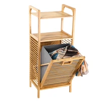 freestanding tilt out laundry hamper bamboo basket shelf with removable liner storage