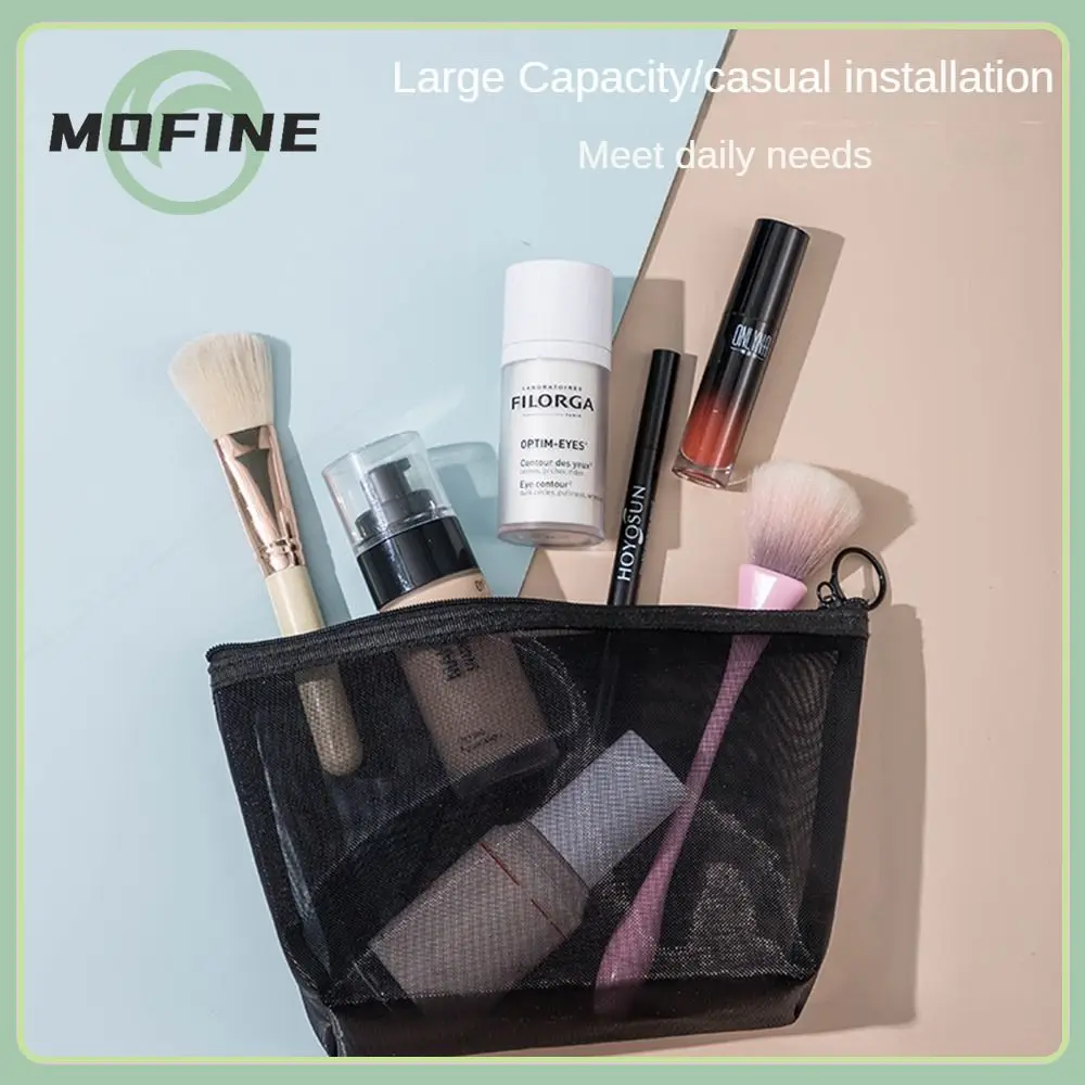 

Good Breathability Makeup Bag Large Internal Capacity Mesh Perspective Design Cosmetics Storage Mesh Coin Purse Zipper Design
