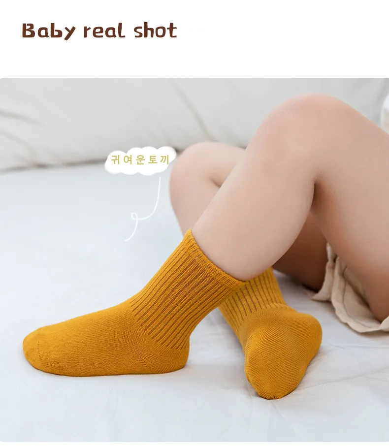 1-12 Years 5 Pairs/Lot Children Socks Warm Solid Color Cotton Girls Boys Middle Socks Children Baby Sock Striped Sports Socks