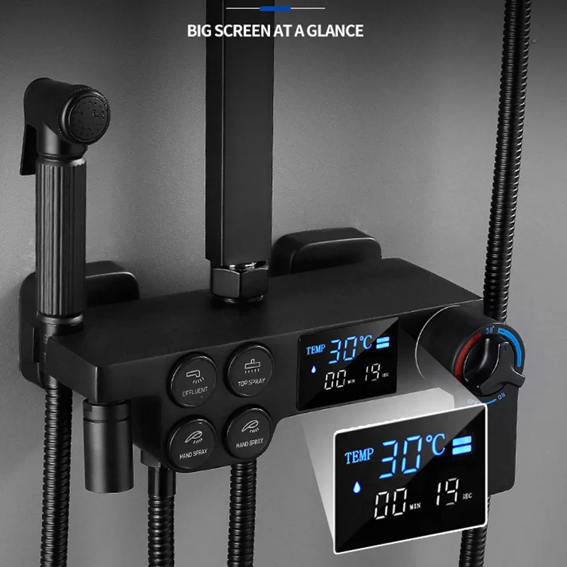 Матовая черная цифровая душевая система 12-дюймовой дождевой душевой насадки из