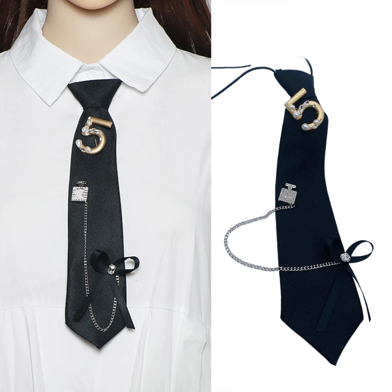 

Gothic Black Necktie Number Buckle Metal Perfume Bottle Banquet Pre-Tied Bow Tie
