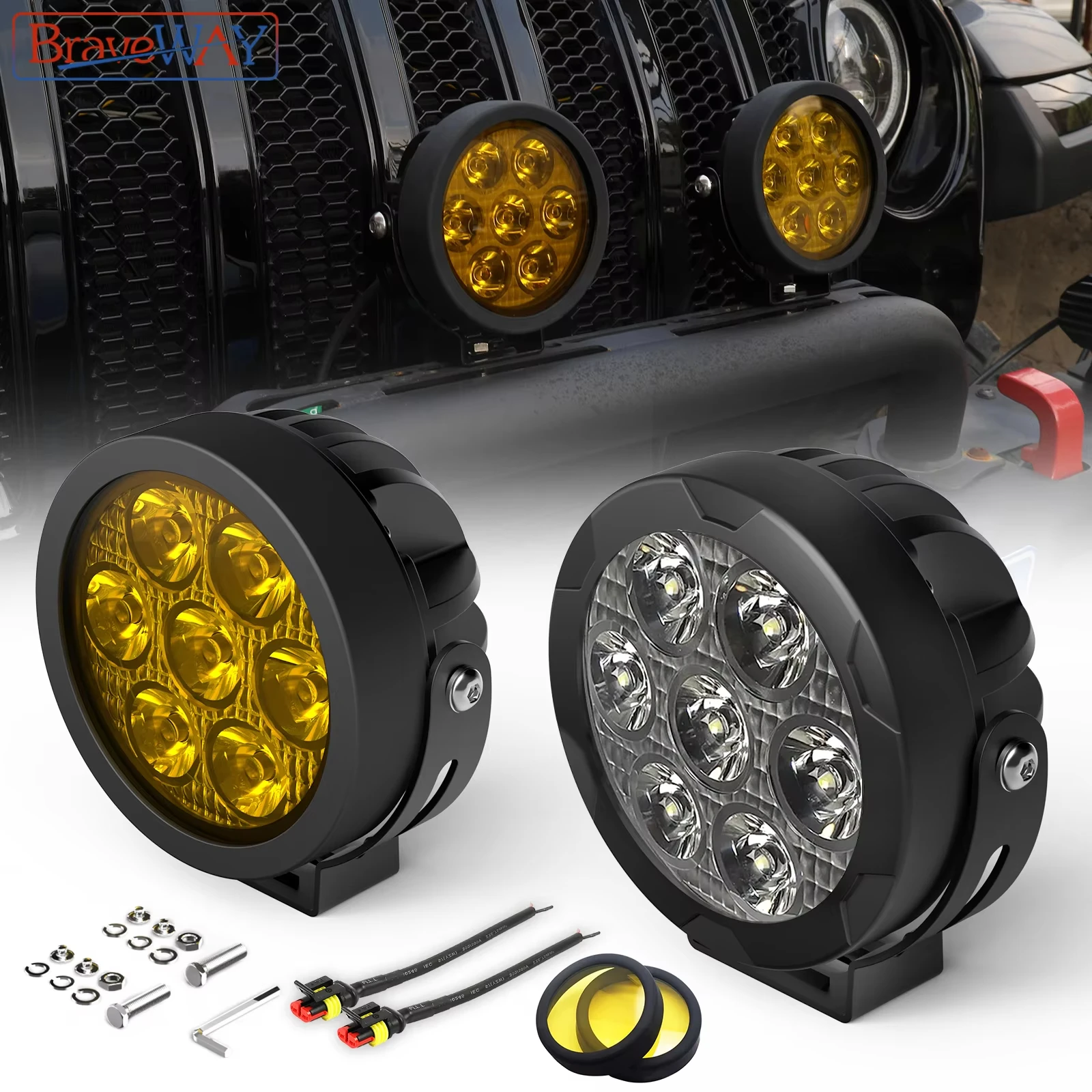 BraveWAY 4 5-дюймовый светодиодный белый/желтый рабочий фонарь для мотоцикла