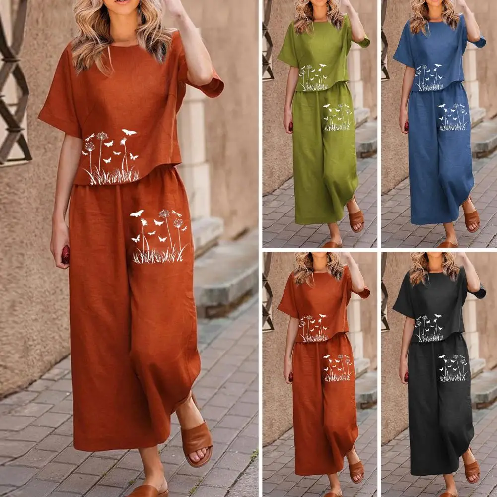

summer outfits for women 2023 Fashion Print Short Sleeve O Neck Tops Wide Leg Pants Casual Women Tracksuit conjuntos de pantalón