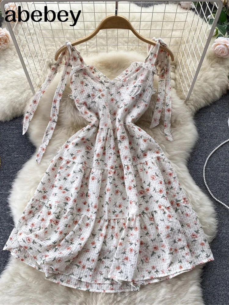 

Floral Print V-Neck Sexy A Line Mini Dress Women Lace Up Backless Summer Dresses Female Straps Party Beach Vestidos