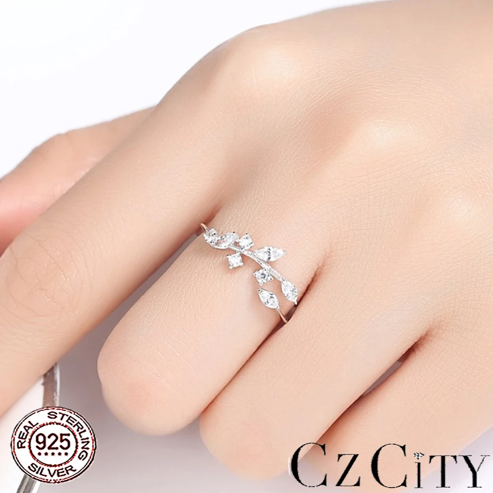 

CZCITY CZ Rings for Women 925 Sterling Silver Adjustable Rings Fine Woman Wedding Bands Party Trendy Classic Aestethic Jewelry