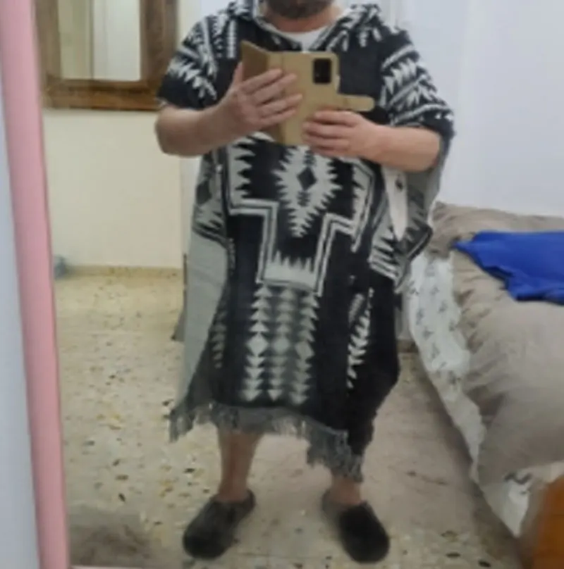 Мужские куртки с кисточками и капюшоном пончо стильный рисунком совы V-образный