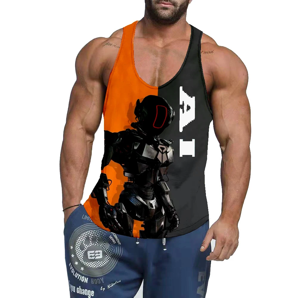 

2022 European And American Multi-color Large Size New, Intelligent Robot 3D Print, Men's Muscle Sport Vest.