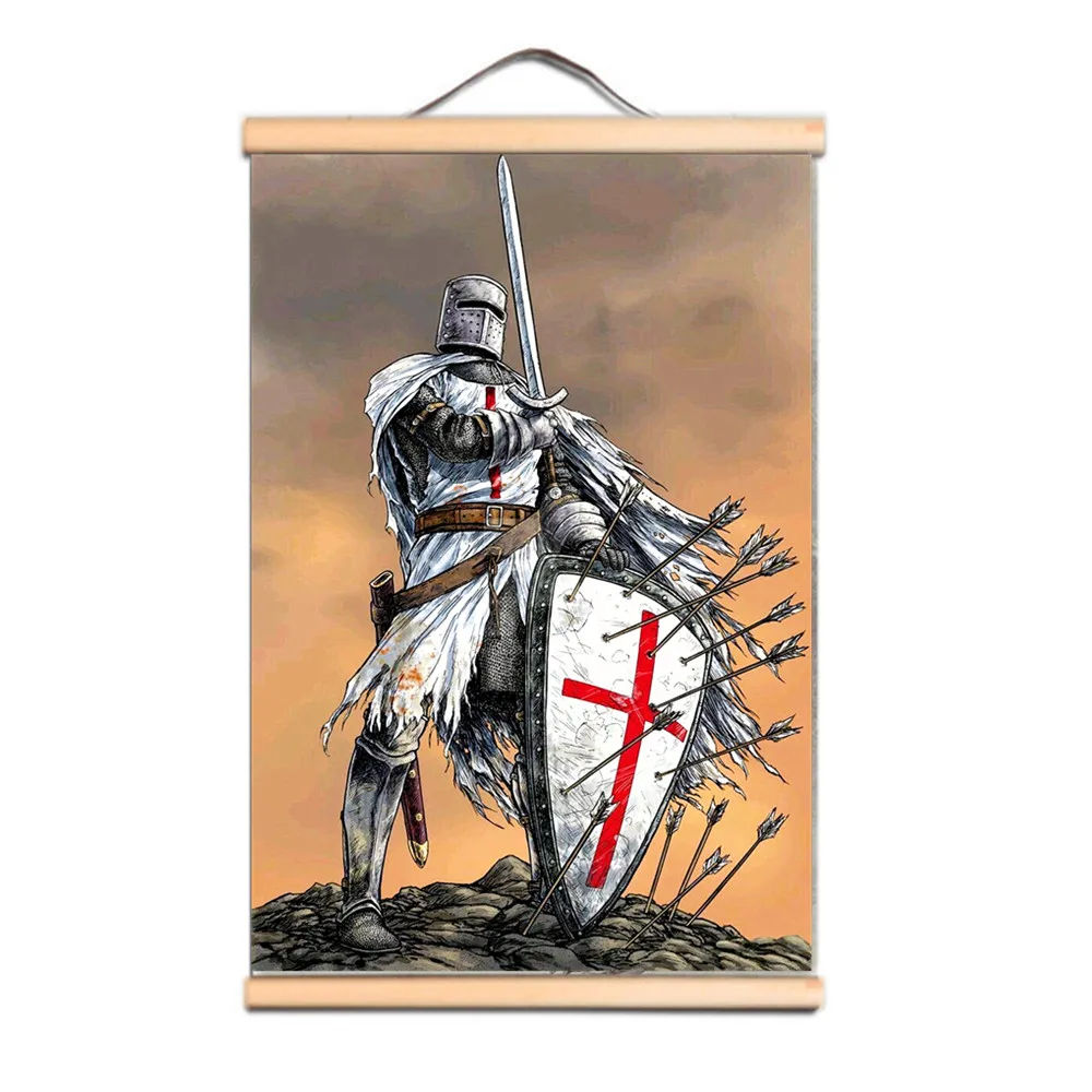 

Create a Classic Look in Your Room with This Canvas Scroll Painting - Vintage Knights Templar Armor Warrior Wall Art Poster D4