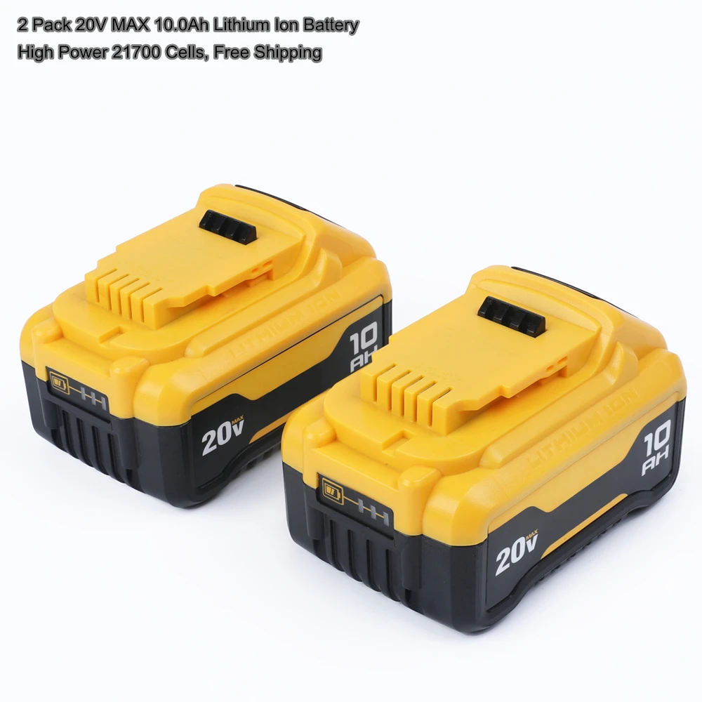 Two Packs 20V 10.0Ah Lithium-Ion Battery Pack for DCB210 for Dewalt 20 Volt MAX Cordless Power Tool Drills, Free Shipping