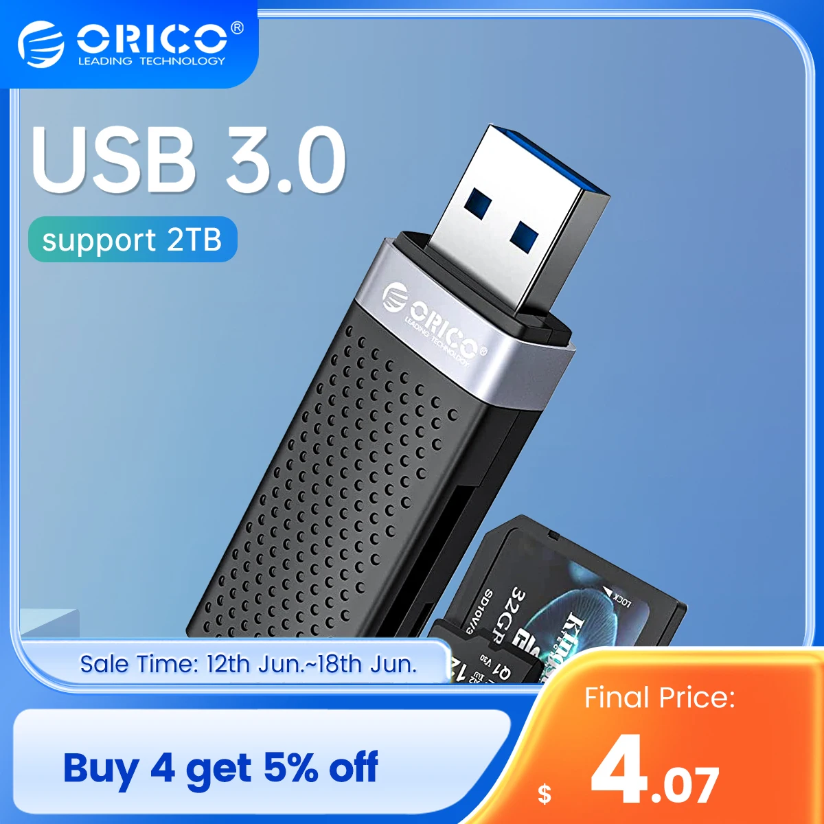 ORICO USB 3.0 Card Reader Flash Smart Memory Card 2 Slots for TF SD Micro SD Card Adapter Laptop Accessories PC Macbook Linux