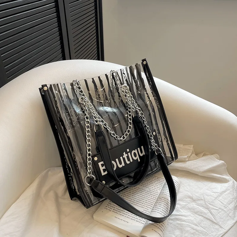 

Clear PVC Chains Jelly Bucket Bag Women's Handbag Large Capacity Shoulder Bags for Women 2023 Summer Transparent Bolsa Feminina