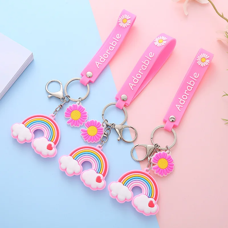 

Fashion Flower Rainbow Keychain Exquisite 3D Rainbow Keyring Man Car Keychains Women Bag Pendant Couple Key Chain