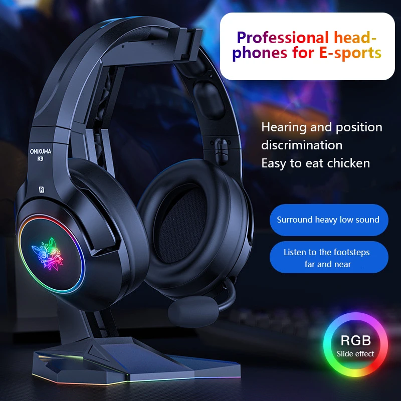 

Headset Black Flexible With Detachable With Rgb Light Wired For Cat Ear Computer Earphones New Mic Hd Microphone For Pc Gamer K9