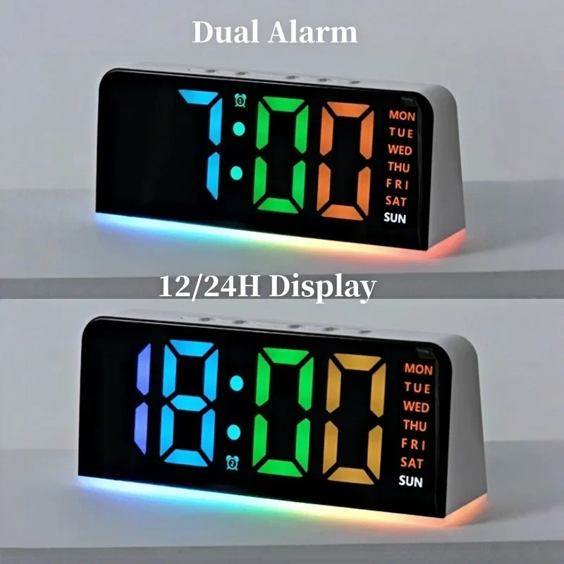 Фото Light Week 2 Будильник RGB Цифровой будильник с 13 цветами Настроение сnooze Настольные часы с питанием от USB 4 уровня яркости 12/24 часа со светодиодной подсветкой №2