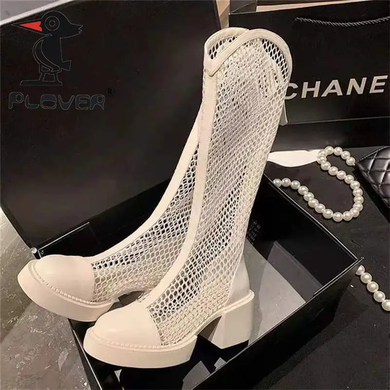 

Their net yarn cold boot heel mesh breathable hollow out female boots in summer