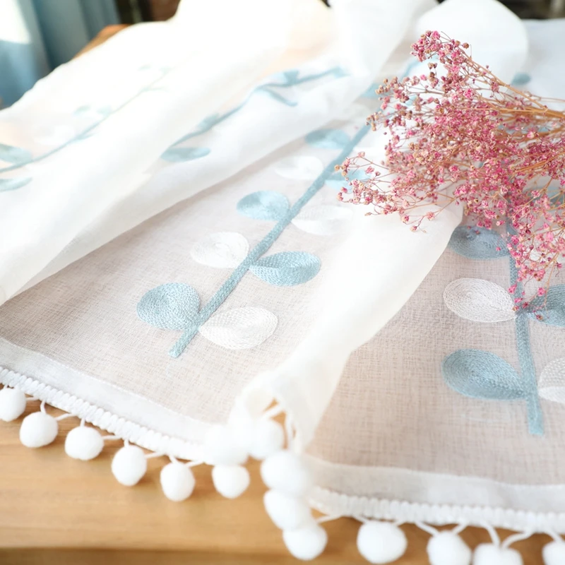 1 шт. Короткая занавеска с карманом для кухни двери коридора голубые листья