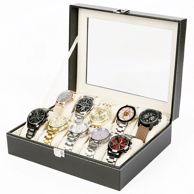 10 Slots Leather Watch Storage Display Box with Metal Latch Watches Jewelry Organizer Box for Women Men Watch Display