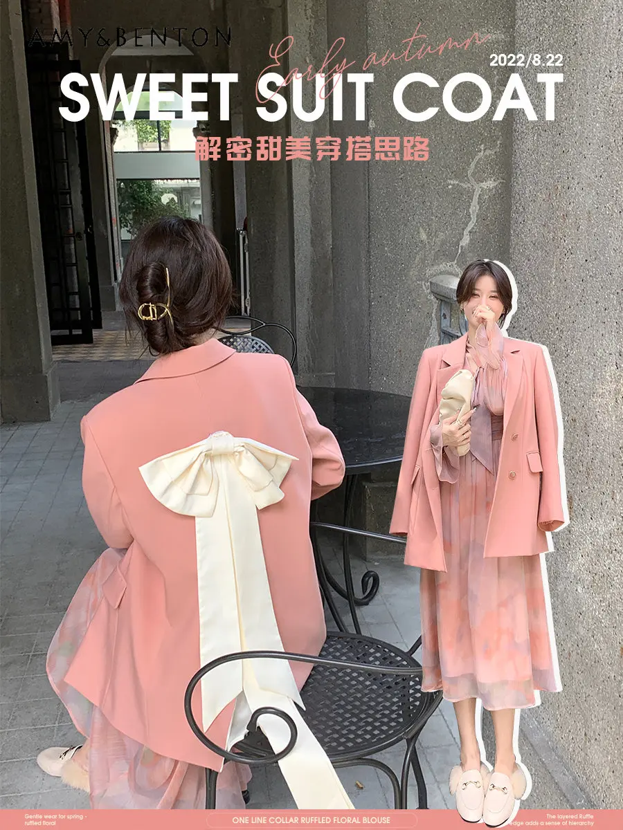 

Elegant Pink Suit Jacket for Women Spring and Autumn Niche Design Loose-Fitting Casual Suit Coat Top for Ladies New Fashion
