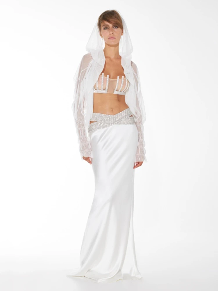 

Женский роскошный блестящий комплект из топа и юбки-карандаша с бисером, комплект из 2 предметов для ночного клуба и вечеринки, Новинка лета 2023