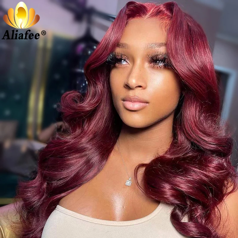 

HD 5x5 Lace Closure Wig Dark Burgundy Colored Body Wave Lace Front Wigs Pre-Plucked 13x4 Lace Frontal Human Hair Wigs For Women