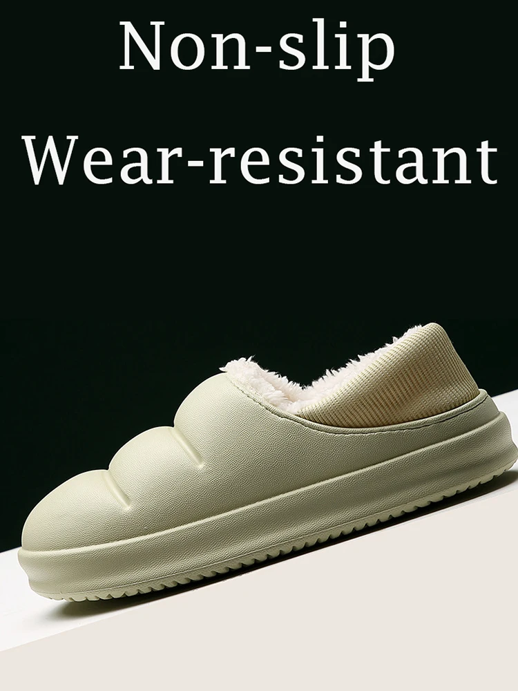 Winter Fur Slippers Waterproof Women Warm Plush Household Slides Indoor Home Thick Sole Footwear Non-Slip Solid Couple Sandals