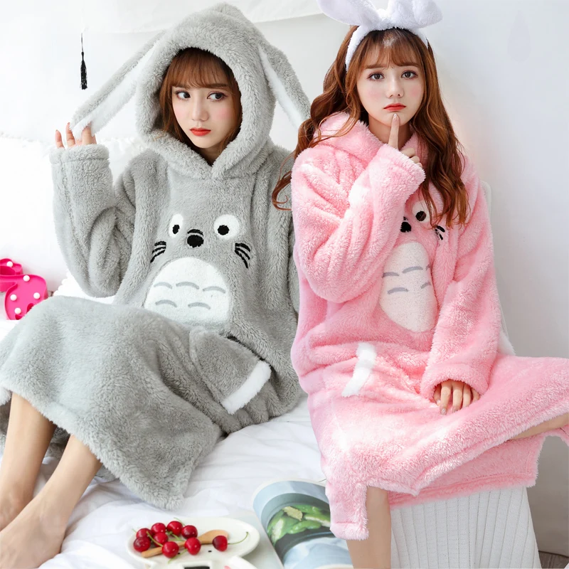 Женская фланелевая ночная рубашка с капюшоном и длинным рукавом | одежда