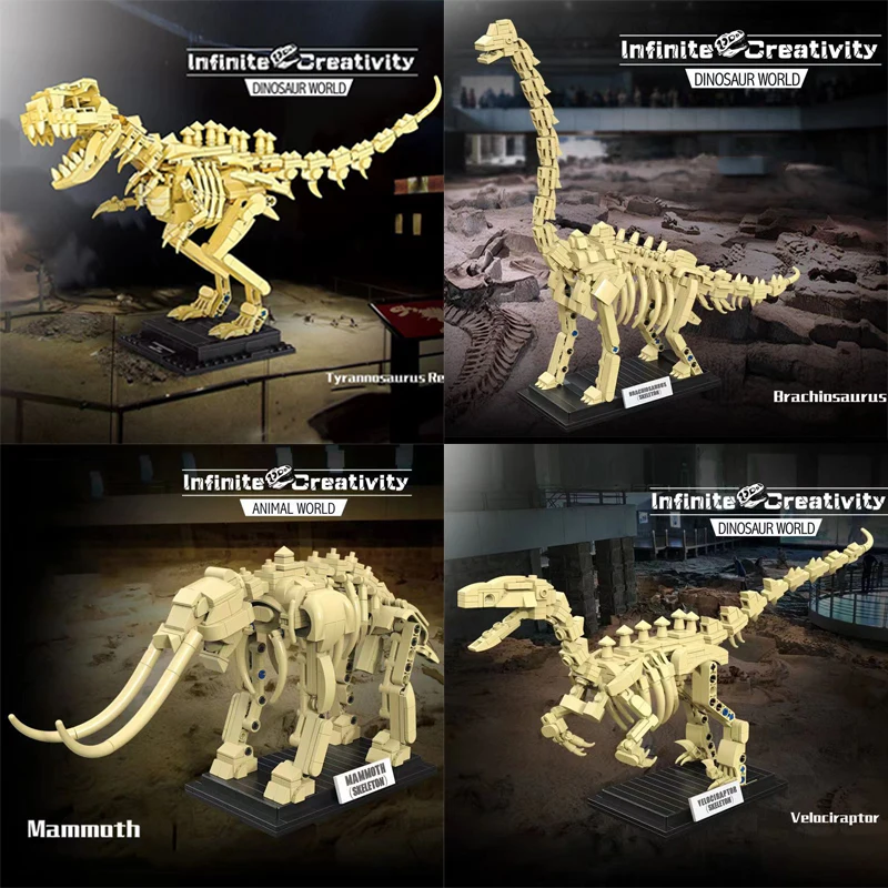 

Jurassic Dinosaur World Park Series T-rex Triceratops Skeleton Ornament Building Blocks Fossil Bricks Figure Toys Kids Gifts