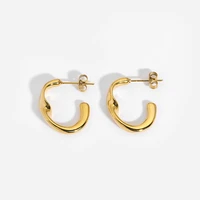 2022 trendy 316l stainless steel twisted oval hoop earrings 14k gold waterproof jewelry metal stud earrings for women