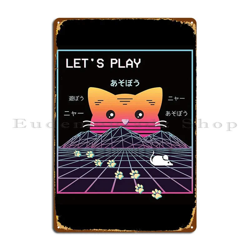 Let S Play Vaporwave Sunset Kawaii японский кот геймер металлический знак забавный