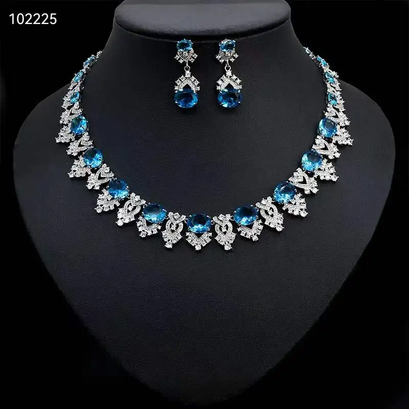 Fashion Top Oval Cubic Zirconia Party 2PCS Necklace And Earring Set Brides Jewelry Sets For Wedding Bridesmaid Accessories N-425