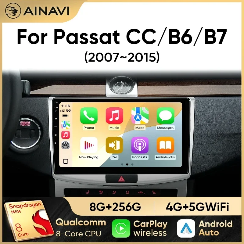 Фото Мультимедийный плеер Ainavi для Volkswagen VW Passat B6 B7 CC 2007-2015, беспроводное радио Carplay, Android, авто, радиоприемник 2 Din №1